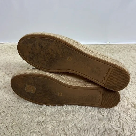 Tory Burch Benton Color Block Espadrille-Nappa Leather Size 7.5 Ivory Black‎ - Picture 10 of 11